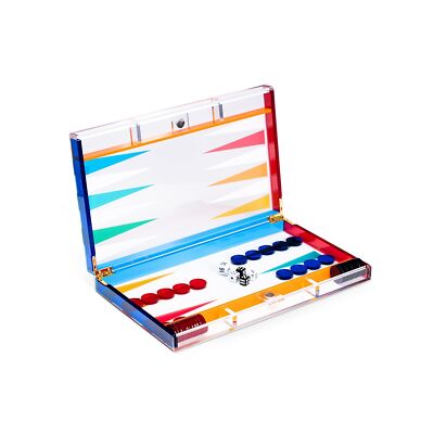 Luxury Designer Acrylic Backgammon Set, Playing Pieces & Leather Dice Cups, P...