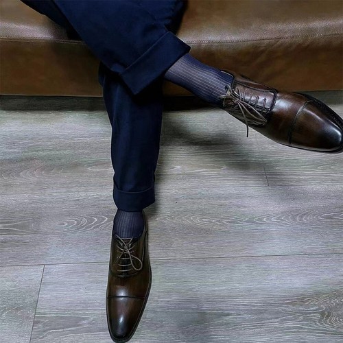 Calzini da uomo trasparenti ultrasottili in seta calzini business a righe - Foto 6 di 20