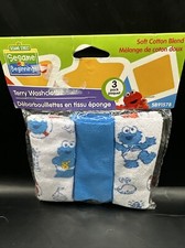 SESAME STREET Beginnings 3 Pack Terry Washcloths Soft Cotton Blend NIP blue