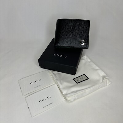 NEW Gucci Interlocking GG Bifold Leather Wallet Black with