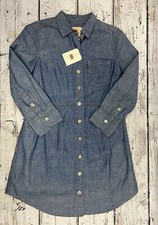 Levi's Women's Blue Denim Button Up Jean Long Sleeve Dress Made In USA NWT - XS