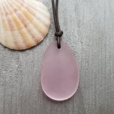 Hawaiian Jewelry Sea Glass Necklace, Pink Necklace Leather Cord Necklace,