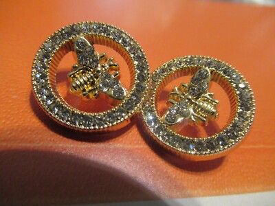 GUCCI BEE BUTTONS  17MM gold tone, CLEAR CRYSTALS   THIS IS FOR 2