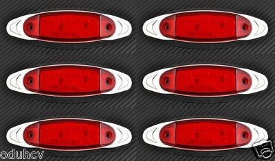 # 6x Red Chrome Bezel 12 LEDs Rear Marker Lights Truck Trailer Chassis Lorry 24V