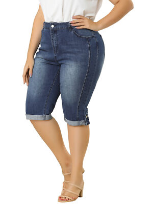 Women's Plus Size Capri Jeans Ripped Chambray Denim Jean