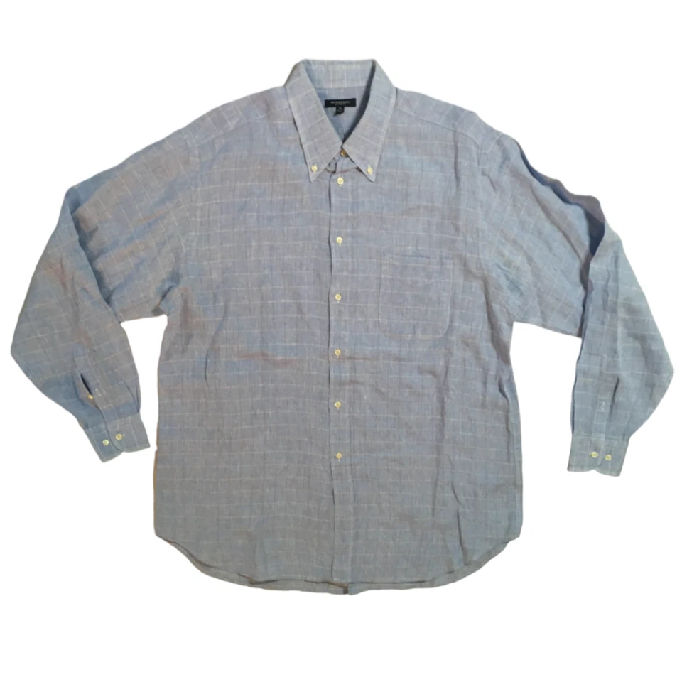 Camisa Burberry London Para Hombres Abotonada Azul Cuadros Lino Bolsillo Talla 44 Usada en Excelente Condición Foto 2 de 4