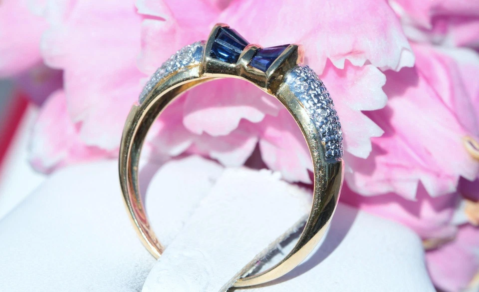 Anillo oro 18k 750 multitono talla 7 0,70ct diamante zafiro natural tratado 2,65g Foto 4 de 4