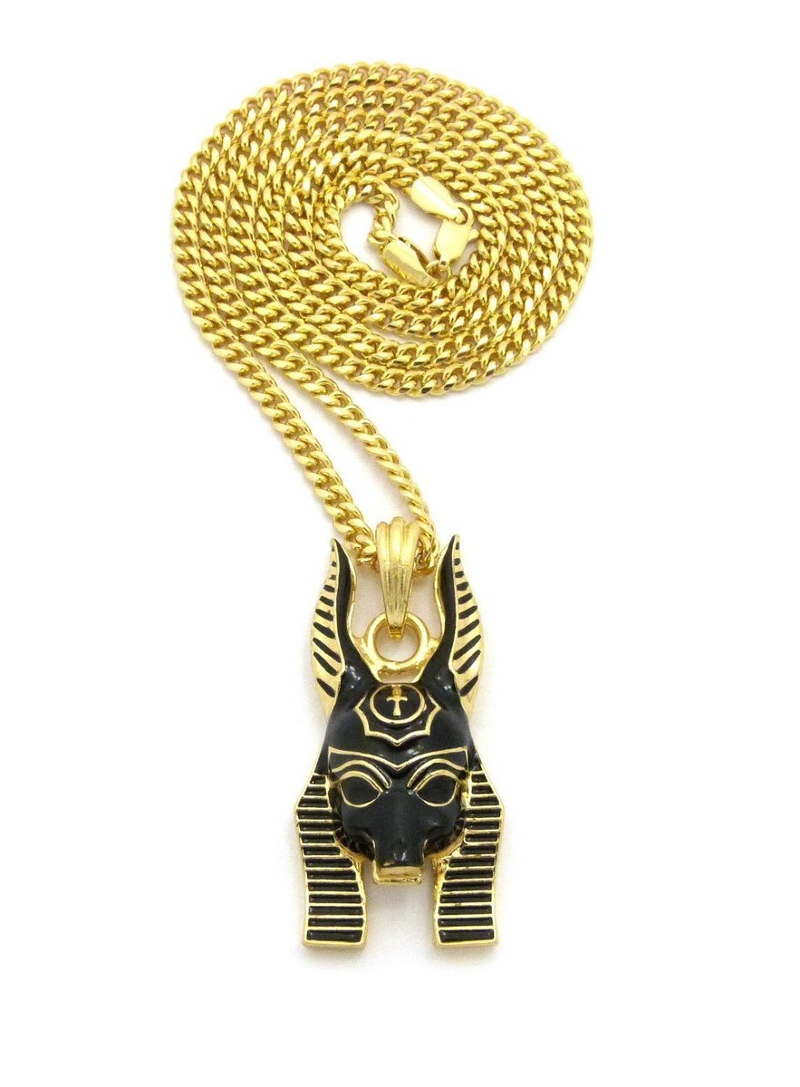 Egyptian Anubis Head Pendant Necklace With 30 Wood Beads - Hip Hop Style Chain, RC2391