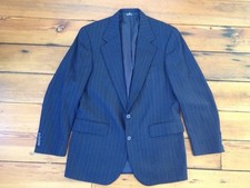 Vtg Ralph Lauren Chaps 100 Wool Navy Blue Pinstripe Suit Jacket USA Blazer 42"