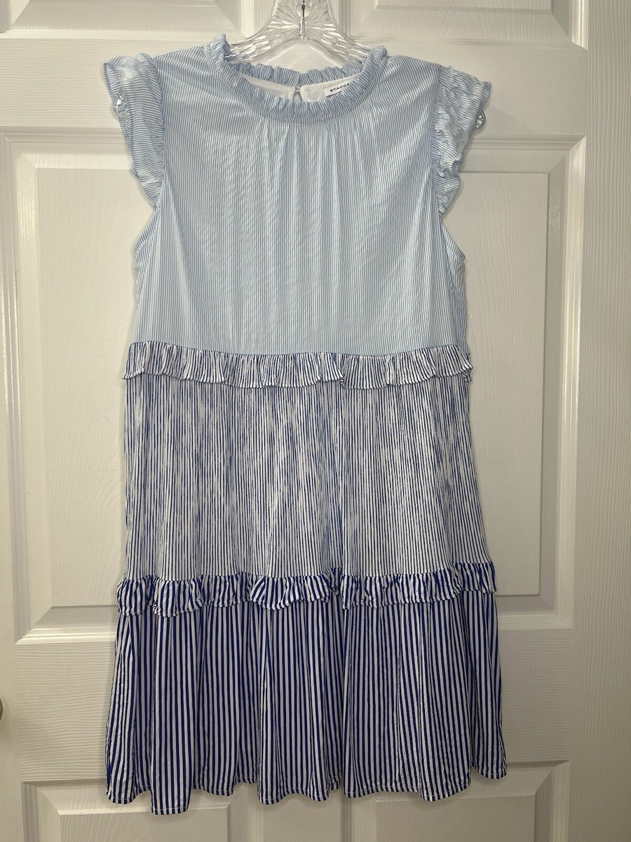Staccato Women/Juniors Blue and White Striped Ruffle Dress Size Small | eBay