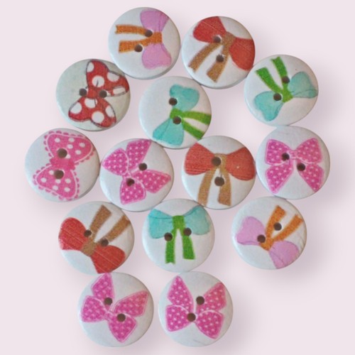 Bow Pattern Round Wooden Buttons Size 15mm Knitting Sewing Children's Buttons - Picture 31 of 38
