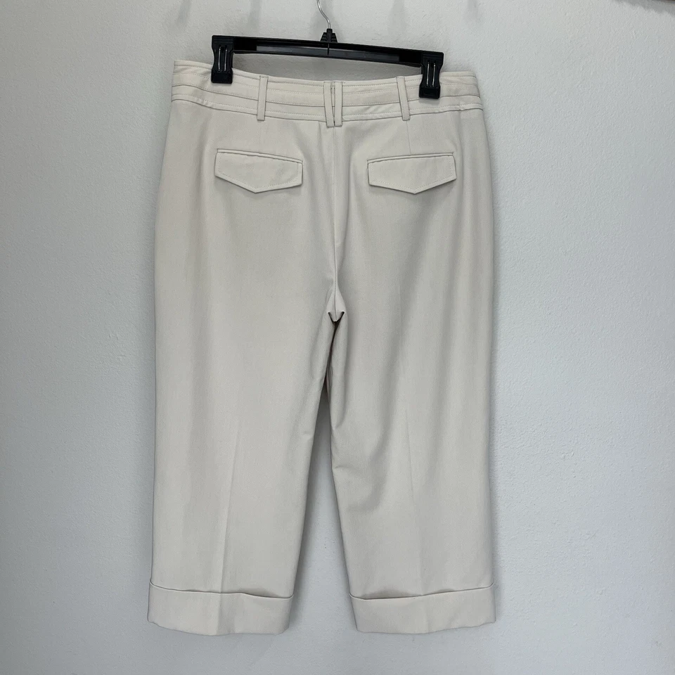 Larry Levine | Stretch Khaki Capri Pants Womens Size 10 Mid Rise Cuffed Beige - Image 4 of 4