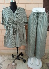 Indian Green Kaftan Palazo Sets Striped Maxi Bridal Gown Women's Night Wear Maxi