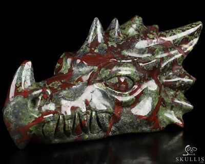 5.9'' Dragon Blood Jasper Hand Carved Crystal Dragon Head Skull Sculpture