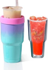 Stainless Steel Iced Coffee Sleeve,30oz Stainless Steel Insulated Tumbler w/lid