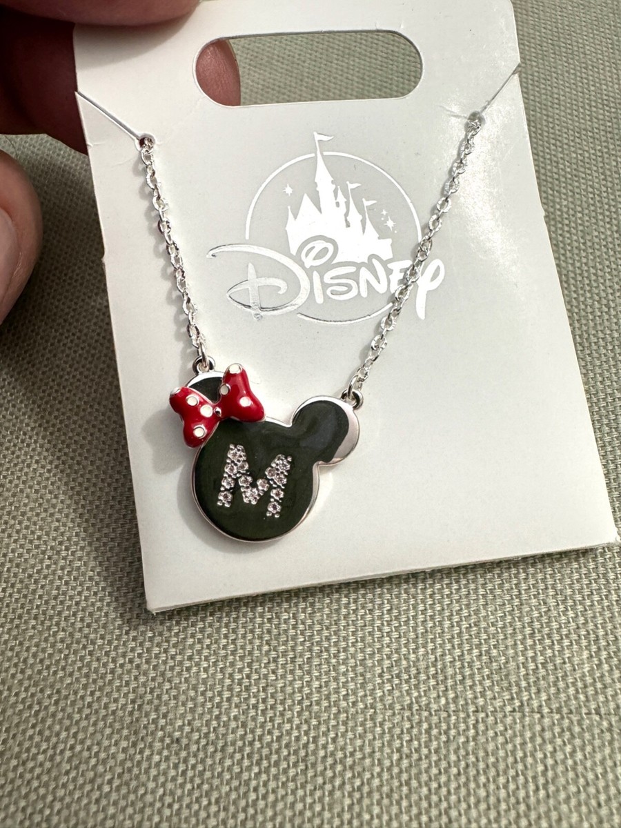 Disney Parks Minnie Mouse Icon Letter M Silver Color Necklace Child Size NEW