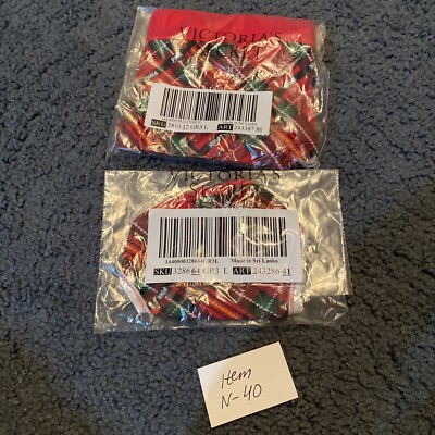 Lot 2 Victoria s Secret PINK Red Plaid Cheekster& V-string Panty , NWT, Size L,