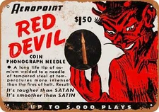 METAL SIGN - Red Devil Phonograph Needles - Vintage Look Reproduction