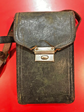 SMALL ANTIQUE FOLDING CAMERA CASE IN BLACK LEATHER W/STRAP 5.5" X 3.25" X 1.5"