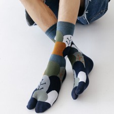 1 Pair Unisex Tabi Socks Cotton Print Split Two Toe Japanese Style Breathable