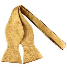 New men's self tie free style bowtie paisley polyester formal wedding party Gold