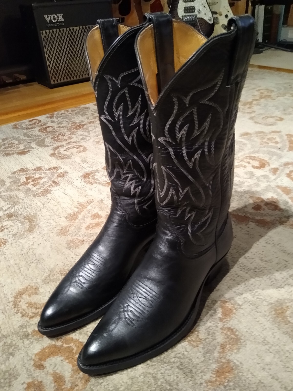 JUSTIN BLACK COWHIDE LEATHER J TOE COWBOY WORK BOOTS #2021 MEN'S