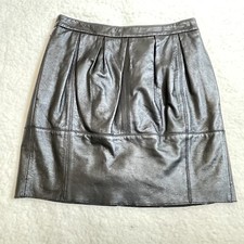 BCBG Maxazria Avara Lamb Leather A Line Boxed Pleats Paneled Black Skirt XS 398