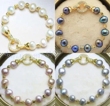 ELEGANT REAL NATURAL MULTICOLOR BAROQUE FRESHWATER CULTURED PEARL BRACELET 7.5''