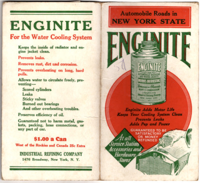 1910's-1920's Automobile Roads in N.Y. State Map, Enginite Industrial Refining C