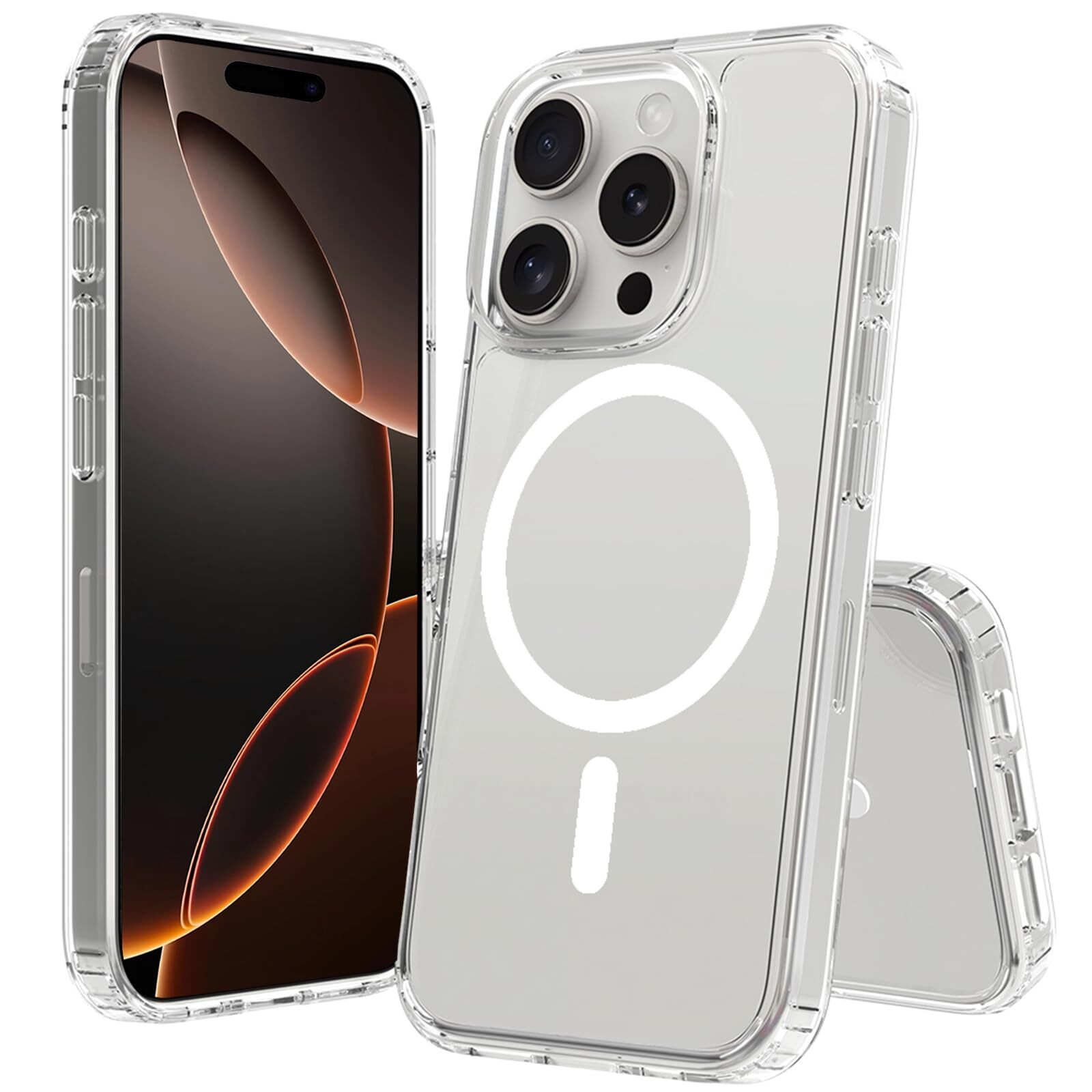 PinLiSheng for iphone 16 Pro case clear Magsafe compatible PC back TPU bump 501