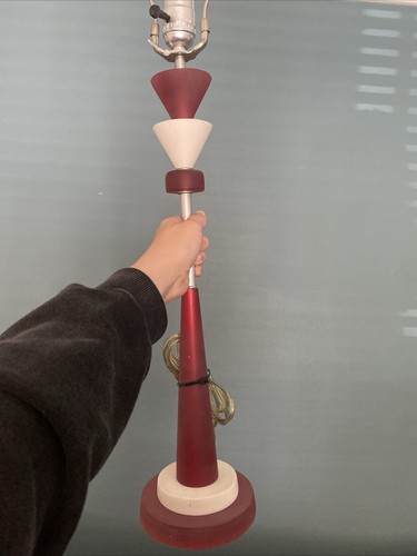 Vintage MCM Atomic Skyscaper Art Deco lamp Chrome Red White Unique Acrylic?