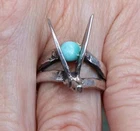 Unique Native American Vintage Sterling Silver & Kingman Turquoise ring sz 6.75