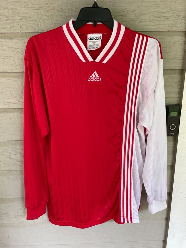 vtg Adidas Shirt Mens XL Red White Long Sleeve 3-Stripes USA goalie soccer 90's