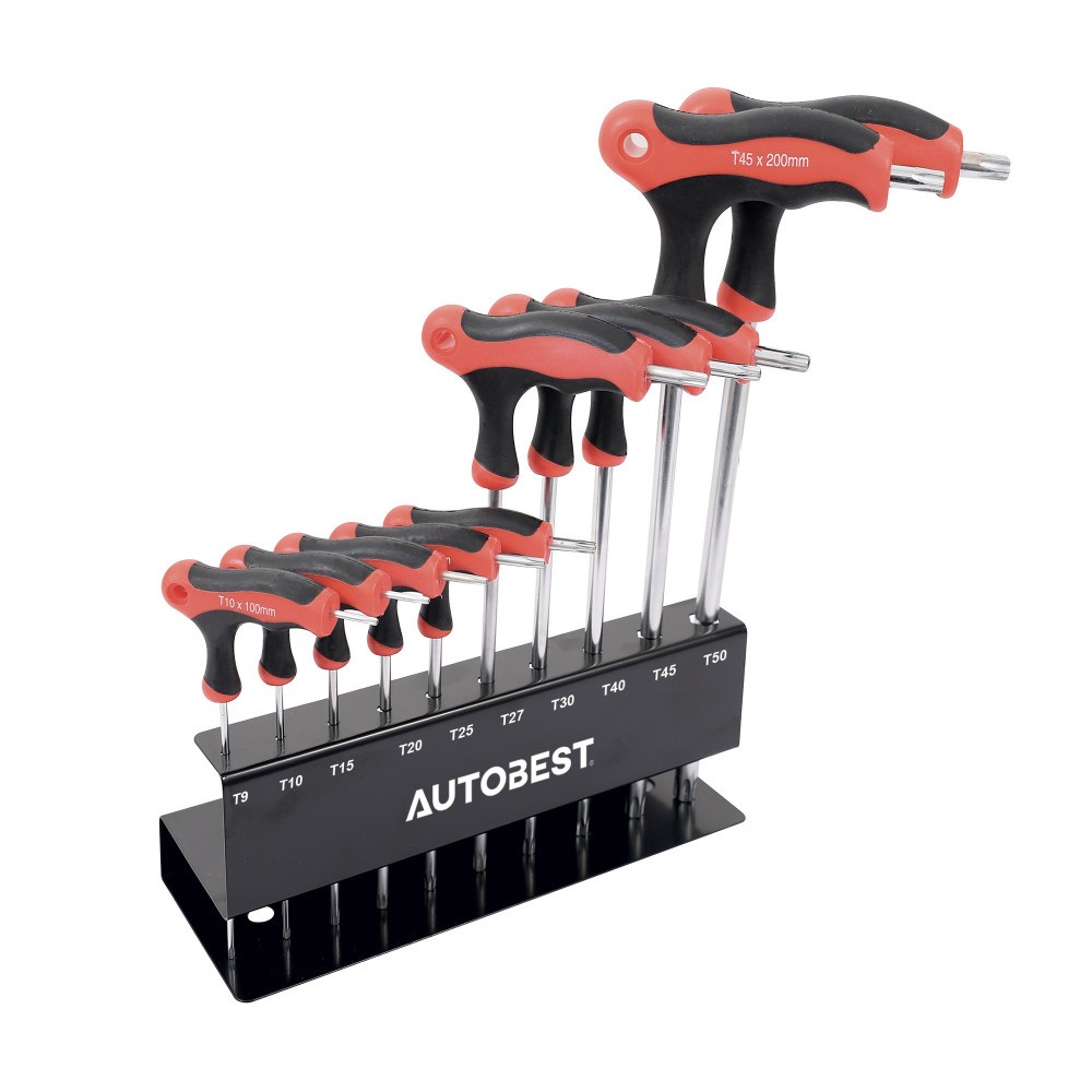 Jeu de 10 clés en T Torx T9 à T50 sur atelier