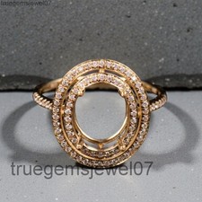 Double Halo Diamond Ring Setting 10x8mm Oval Semi-mount Engagement Ring For Her