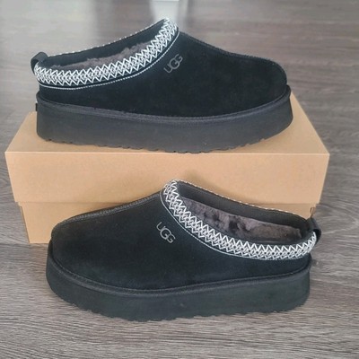 UGG TAZZ PLATFORM SLIPPERS SUEDE Women's SIZE US 10 BLACK Shearling Lined 
