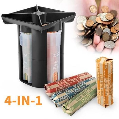 Universal 4-in-1 Manual Coin Counter Sorter Tube Clear Change Counting Machine