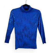 Sugarhigh Lovestoned Blue Sequin Turtleneck Long Sleeve Top Large USA Made