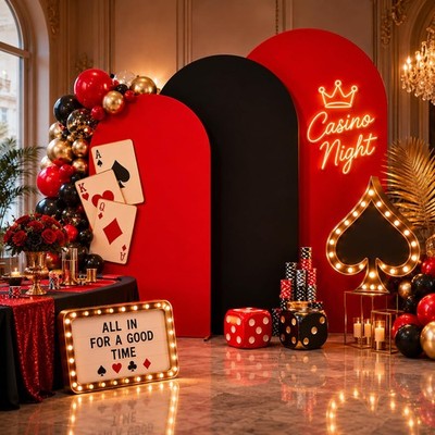 Red & Black Arch Backdrop Cover Set of 3   6ft/6.6ft/7.2ft Reversible Double-...
