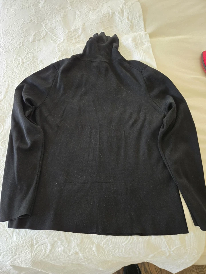 Neiman Marcus seda manga larga cuello alto, talla XL, negro Foto 2 de 4