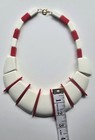 Vtg Red & White Statement Necklace Chunky Lucite Geometric Panels Art Deco Flair — photo 2