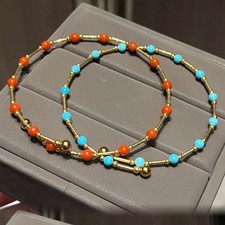 18K Gold Turquoise  Red Agate Bracelet Luxury Gemstone Gift for Her