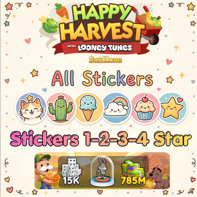 Stickers Monopoly_Go   Happy Harvest   All stickers 1-2-3-4 Star 