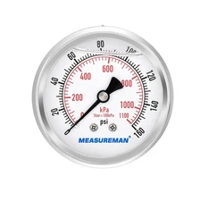2-1/2" Dial Size Glycerin Filled Pressure Gauge 0-160psi/kpa 304 Stainless St...