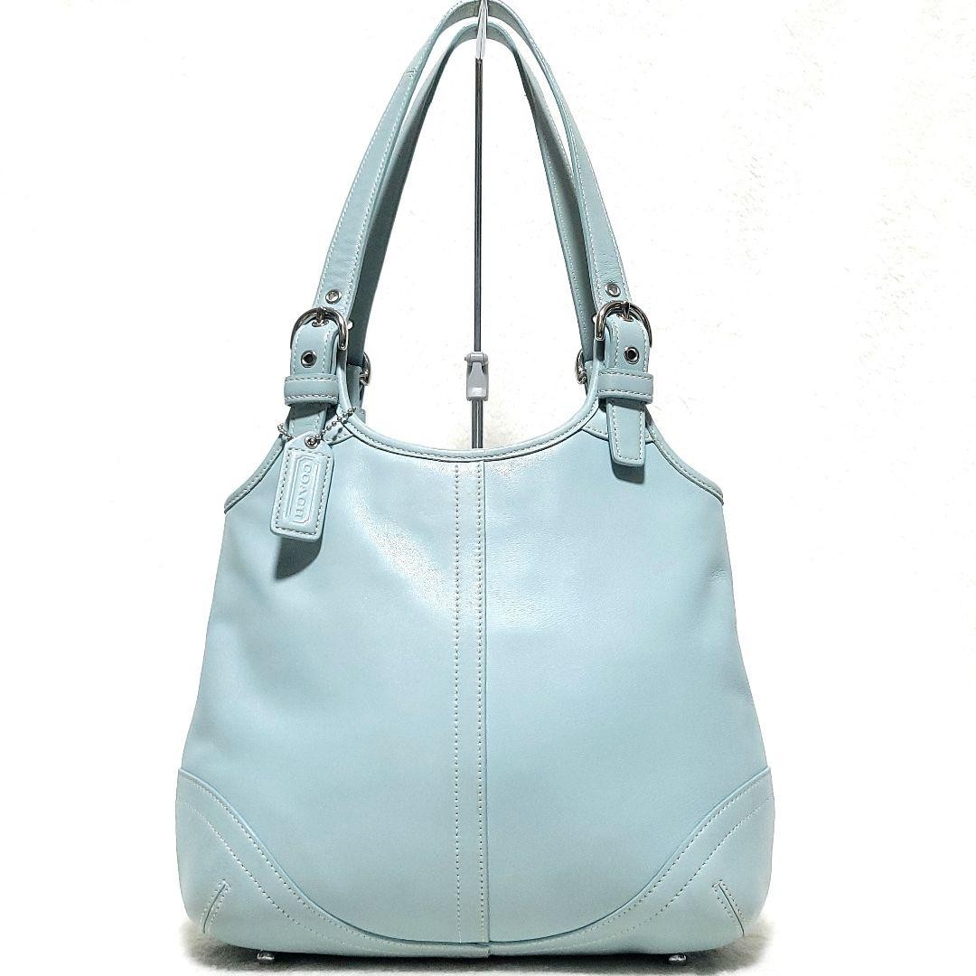 Handbag Shoulder Bag Old Coach Genuine Leather Light Blue