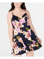 SPEECHLESS Womens Fit + Flare Dress Navy Sleeveless Juniors 16