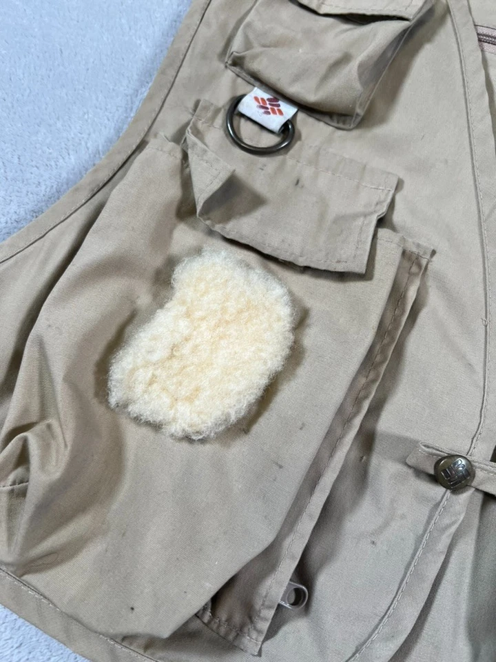Vintage Colombia Fishing Vest Tan Canvas Utility Pocket Outdoor 80s Size M/L - Image 3 of 4