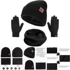 Winter Beanie Hat Scarf Touch Screen Gloves 3-Piece Set Fleece Lined Warm Unisex