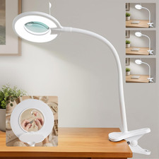 Clip On Magnifier Desk Lamp, Flexible Gooseneck, 2-in-1 Magnifying Glass 3X 6X L