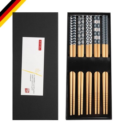 Essstäbchen aus Bambus mit Box 5 Paar Japanischer Stil 22,5 cm spülmaschinenfest